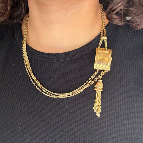 Vintage Boucheron chatelaine watch necklace with onyx tassel in 18kt yellow gold – alternate view 2