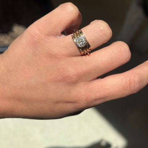 Retro 1.85ct Old European cut diamond ring with fluted shoulders, 18K yellow gold – alternate view 2