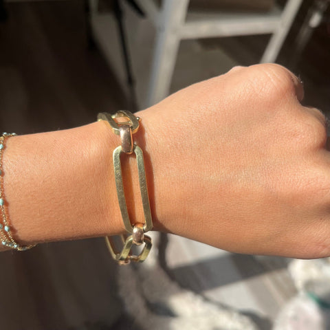 Retro Open Link Rose and Green Gold Bracelet