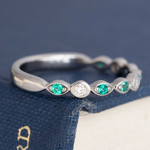 Round Cut Diamond & Emerald Band, by A. Jaffe