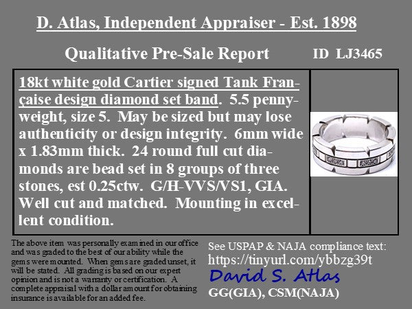 Chart - "TANK FRANCAISE" DIAMOND BAND, BY CARTIER