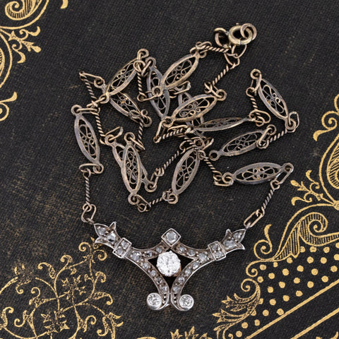 Victorian diamond bird in flight drop necklace in silver on 18kt rose gold – alternate view 5