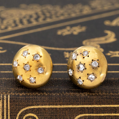 Victorian French rose cut diamond star motif button earrings in 18kt yellow gold – alternate view 5