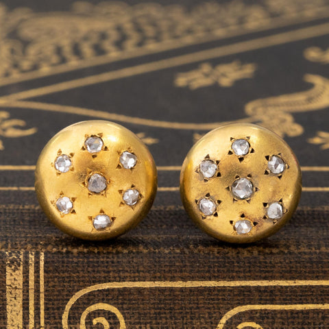 Victorian French rose cut diamond star motif button earrings in 18kt yellow gold – alternate view 3