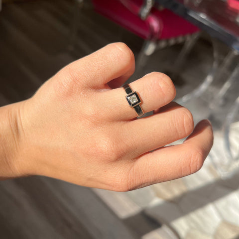 Victorian Old Mine Cut Diamond & Enamel Ring