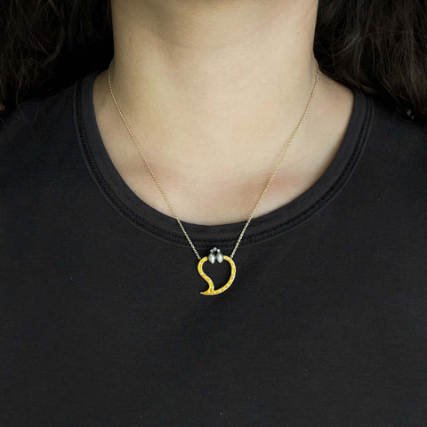 Victorian Pearl & Enamel Witches Heart Pendant