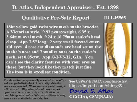 Victorian Revival diamond serpent bangle in 18kt yellow gold, English – lab report card