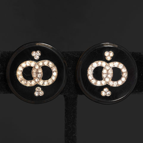 Victorian Rose Cut Diamond Onyx Clip-On Earrings