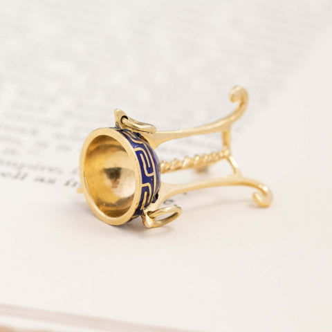 Vintage blue enamel water basin on stand charm in 18kt yellow gold – alternate view 4