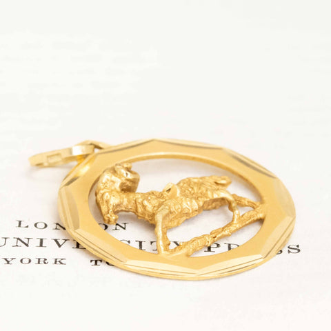 Vintage Aries Circle Pendant, Italian