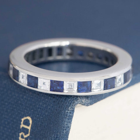 2.95ctw Vintage Carre Cut Diamond & Sapphire Eternity Band by Tiffany & Co.