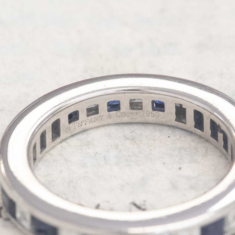 2.95ctw Vintage Carre Cut Diamond & Sapphire Eternity Band by Tiffany & Co.