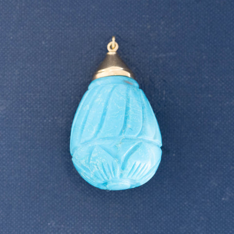 Vintage Carved Turquoise Teardrop Pendant