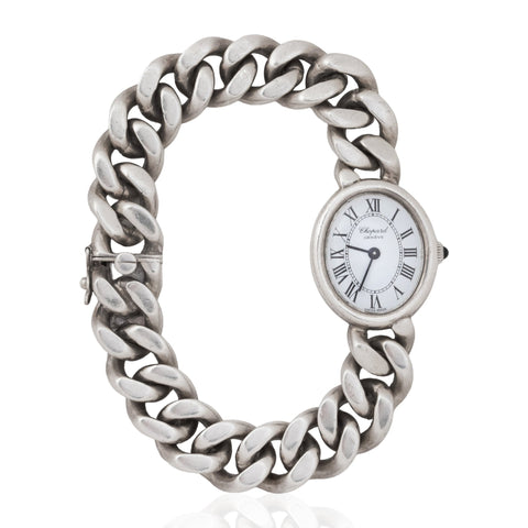 Vintage Chopard silver chunky curb link bracelet watch with oval dial