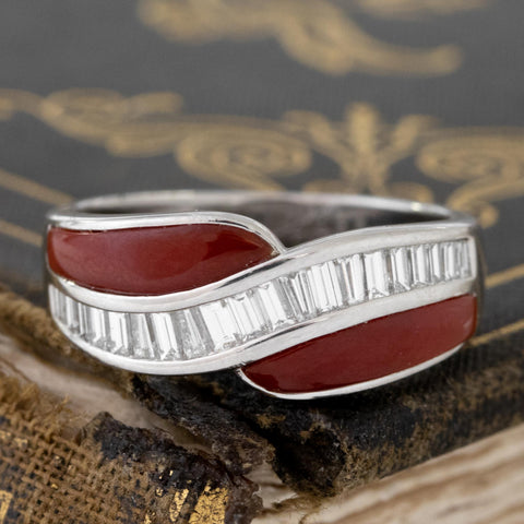 Vintage Coral & Baguette Cut Diamond Twist Band