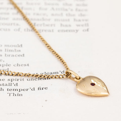 Vintage Curb Link with Puffed Heart Pendant