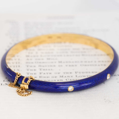 Vintage Diamond Blue Enamel Bangle, Italian