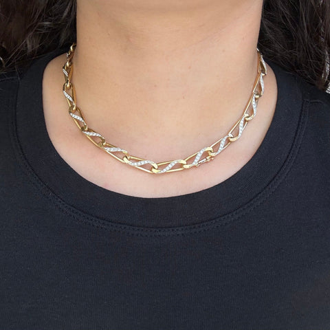 Vintage Bvlgari open-link necklace with pavé diamond accents