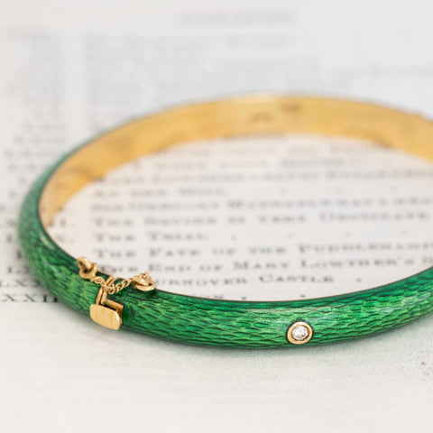 Vintage Italian green enamel and diamond bangle in 18kt yellow gold – alternate view 5