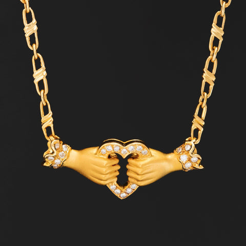 Vintage Diamond Heart Hands Necklace, by Carrera y Carrera