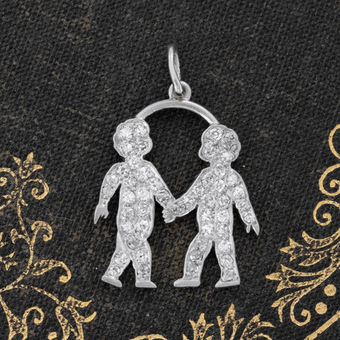 Vintage Diamond Holding Hands Charm