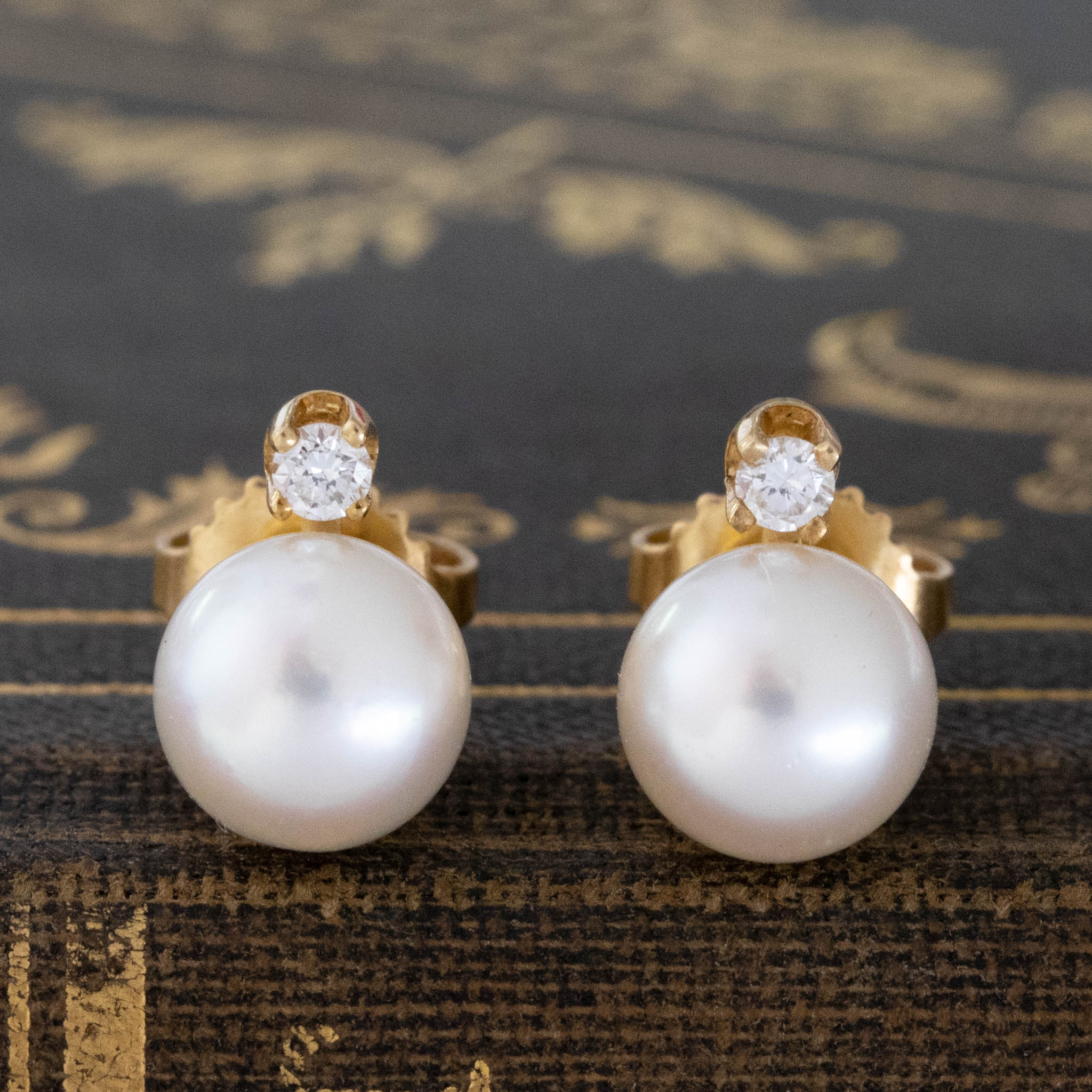 Vintage Diamond Pearl Stud Earrings by Tiffany - Main Image