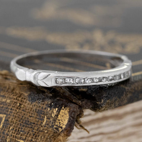 Vintage petite channel set diamond wedding band in platinum – alternate view 3
