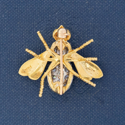 Vintage Herbert Rosenthal diamond bee brooch with ruby eyes in 18kt yellow gold – alternate view 4