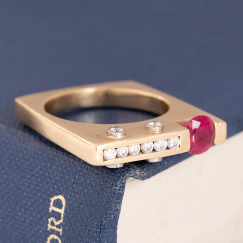 Vintage Diamond & Ruby Mod Ring Circa 70s