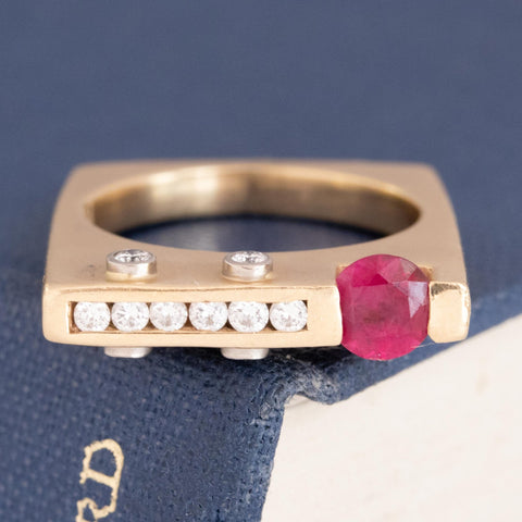 Vintage Diamond & Ruby Mod Ring Circa 70s