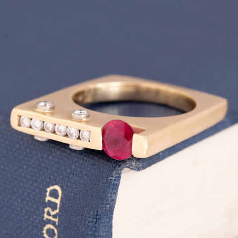 Vintage Diamond & Ruby Mod Ring Circa 70s