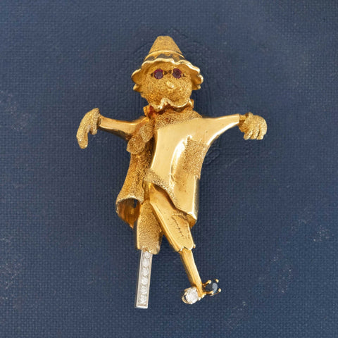 Vintage Diamond Scarecrow Brooch