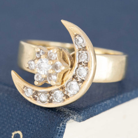 Vintage Diamond Spinning Crescent Moon Ring
