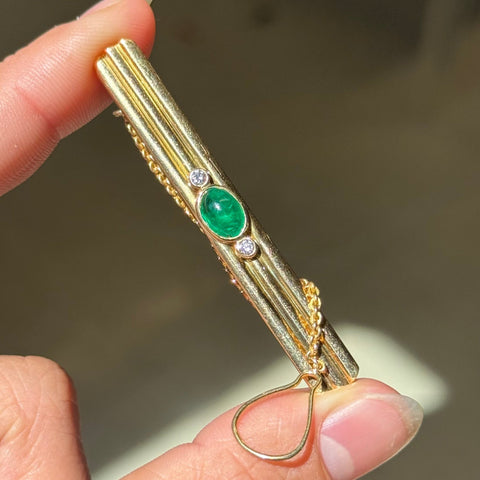 Vintage Emerald & Diamond Tie Clip, by Cariter
