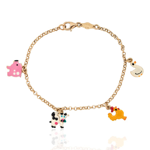 Vintage Enamel Farm Animals Charm Bracelet, Italian