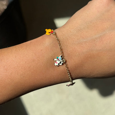 Vintage Enamel Farm Animals Charm Bracelet, Italian