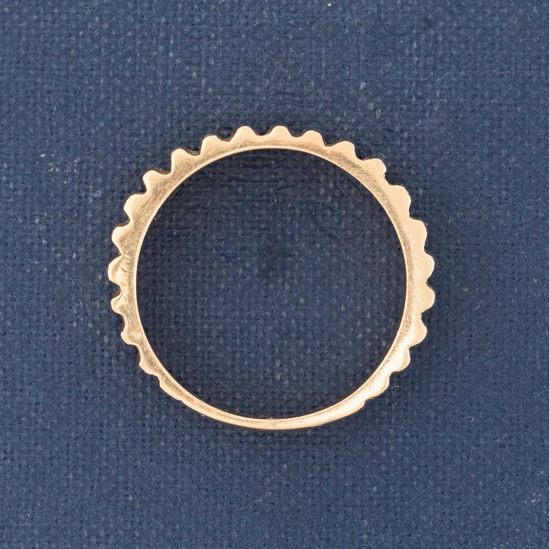 Side view of vintage fluted band ring showing fluted pattern