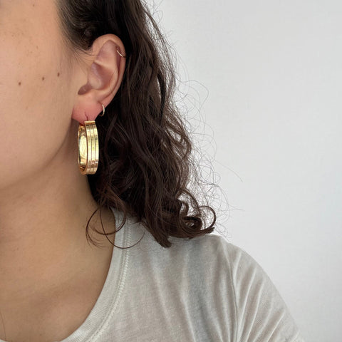Vintage Fluted Oval Hoop Earrings, Italian