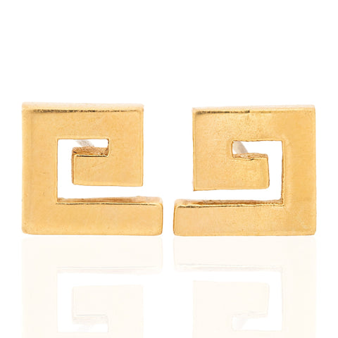 Vintage geometric Greek key stud earrings in yellow gold