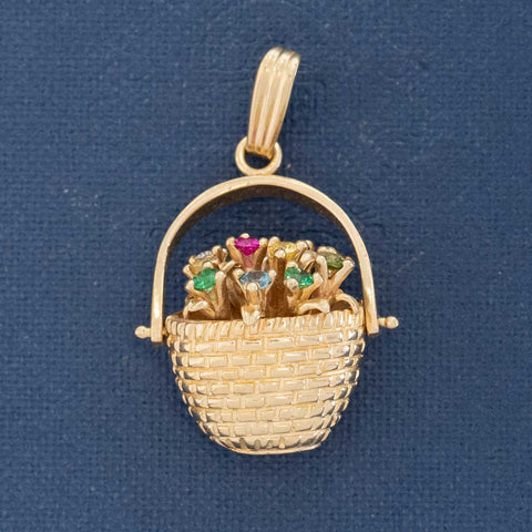 Vintage Gemstone Flower Basket Pendant