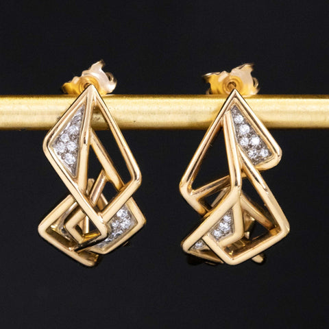 Vintage Geometric Diamond Hoop Earrings, English