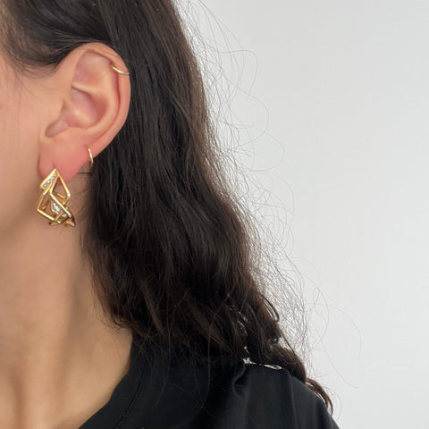 Vintage Geometric Diamond Hoop Earrings, English