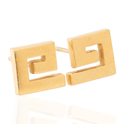 Vintage geometric Greek key stud earrings in yellow gold – alternate view 3