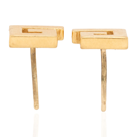 Vintage geometric Greek key stud earrings in yellow gold – alternate view 4