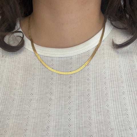 Vintage Greek Key Herringbone Necklace, Italian