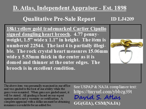 Vintage Aldo Cipullo for Cartier lover's knot brooch with carved rock crystal heart in 18kt gold – alternate view 3