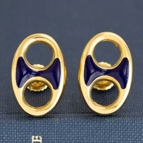 Vintage Mariner Link Enamel Stud Earrings