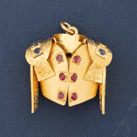 Vintage matador ruby and sapphire pendant in 18kt yellow gold