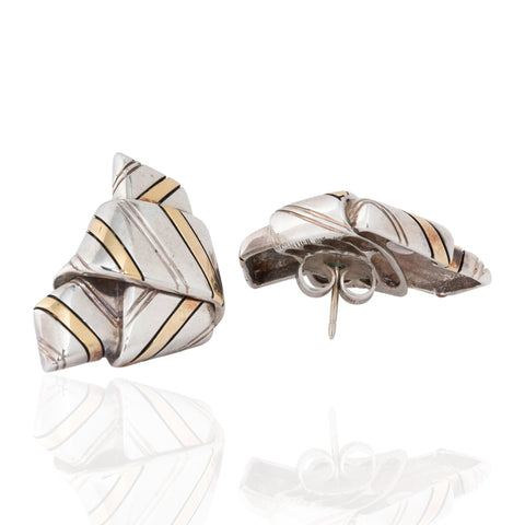 Vintage 1970s Cartier modernist ribbon necklace and earrings set in sterling silver and 18kt yellow gold – alternate view 2