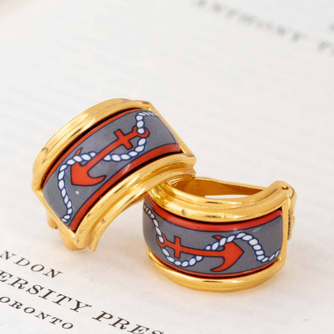 Vintage Nautical Cloisonne Earrings by Hermes